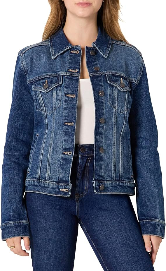 Amazon Essentials Women's Regular-Fit Low Stretch Denim Button-Front Trucker Jacket | Amazon (US)