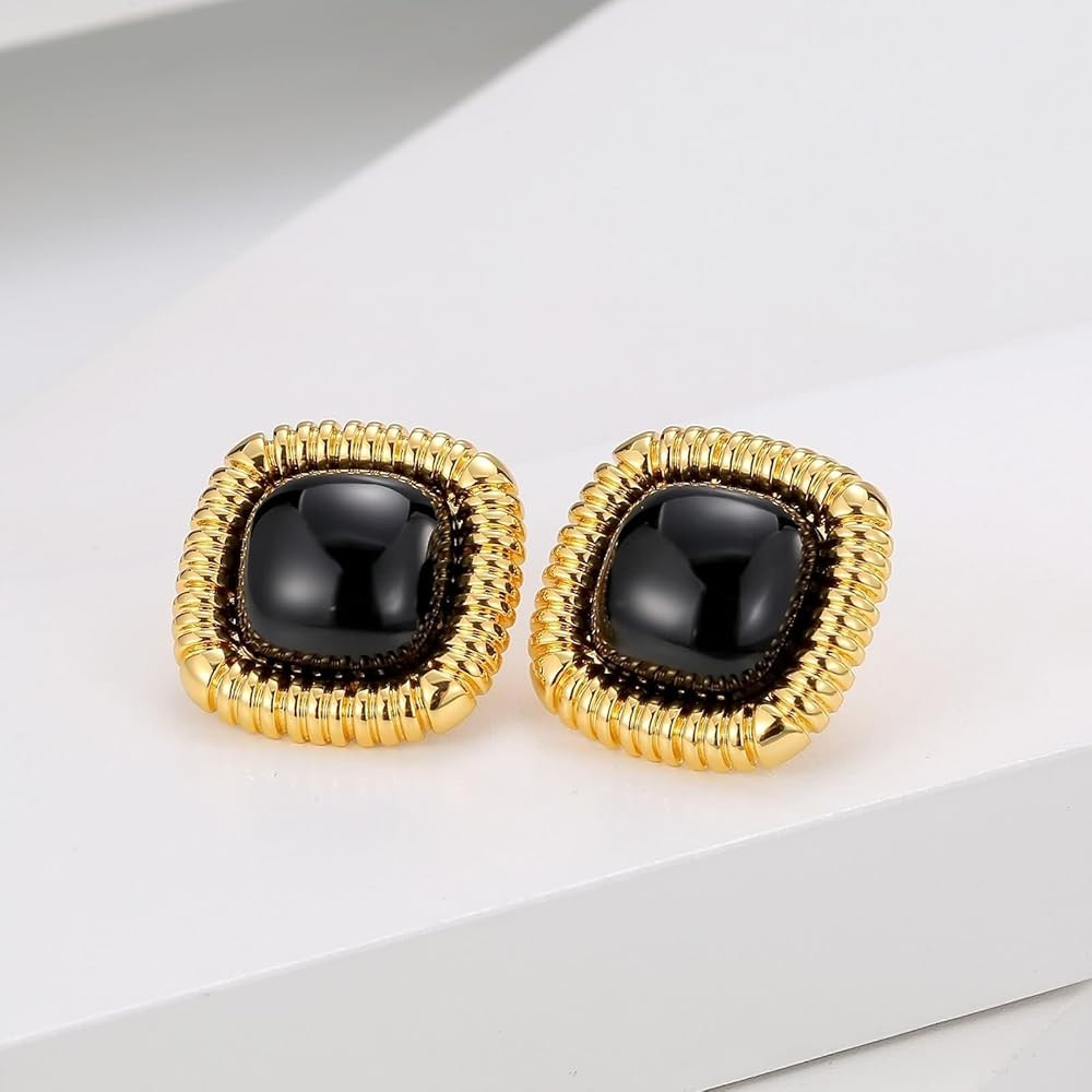 Cartilage Earring Studs, Square Earrings Gold Black Elegant Tragus Piercing Jewelry for Women | Amazon (US)