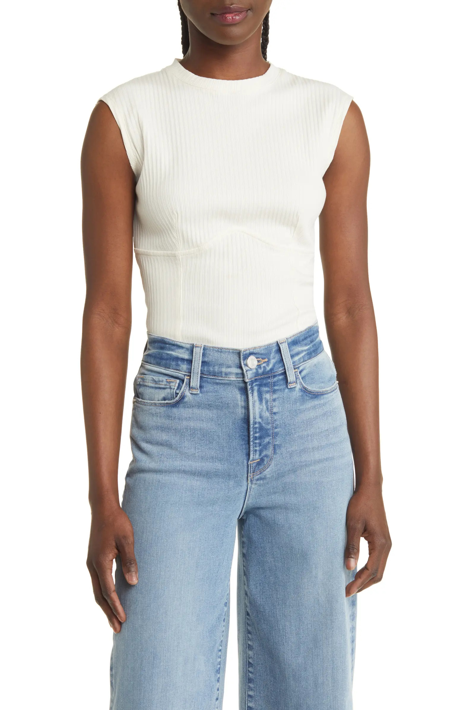 FRAME Corset Seam Stretch Cotton Rib Tank | Nordstrom | Nordstrom