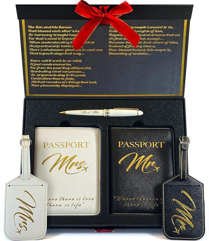 DELUXY Mr and Mrs Luggage Tags and Passport Holder Set - Cute Bridal Shower Gifts, Wedding Gifts,... | Amazon (US)