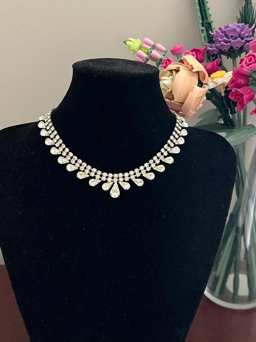 Vintage Silver Tone Clear Rhinestone Necklace - Etsy | Etsy (Global)