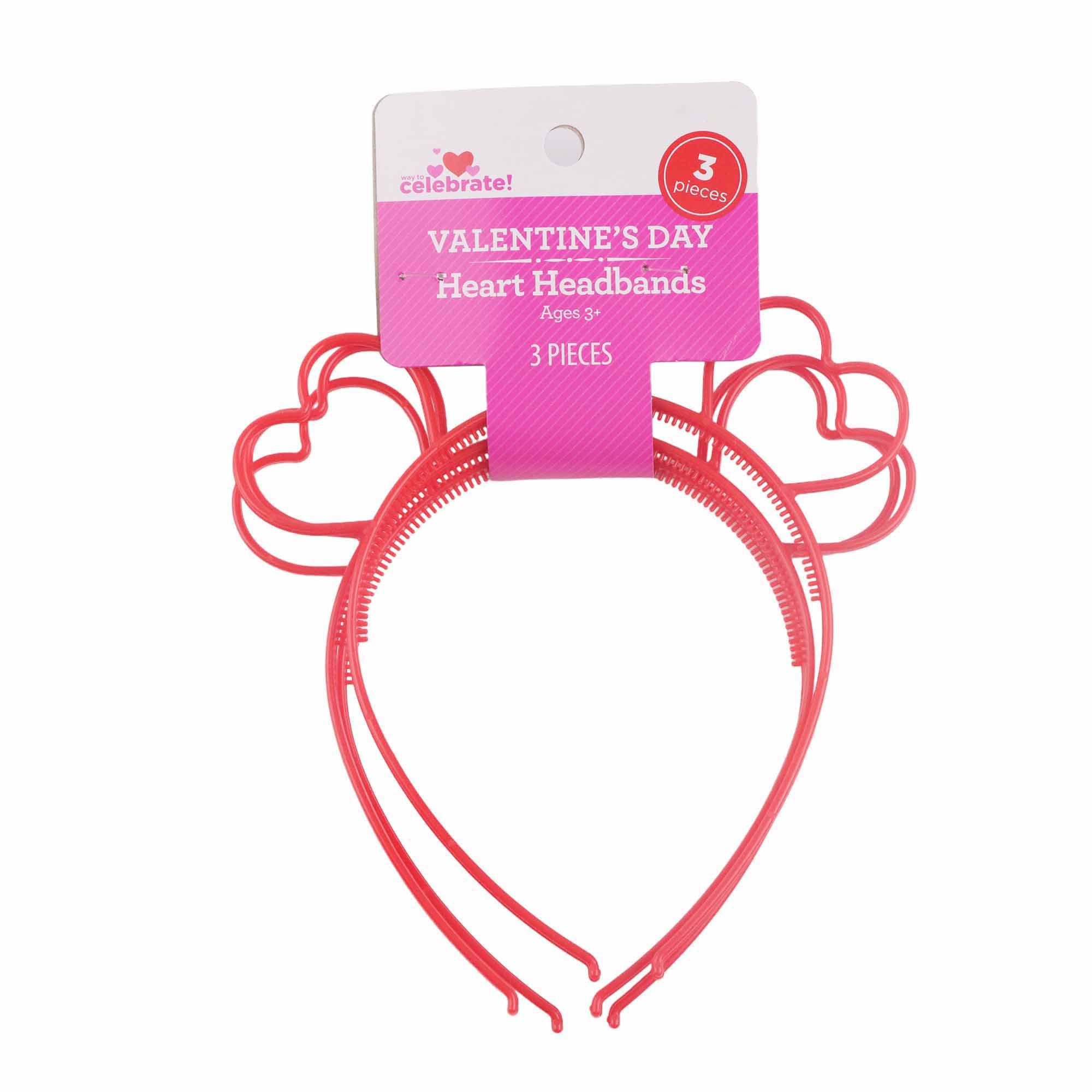 Valentine's Day Red Heart Headbands, 3 Count, by Way To Celebrate - Walmart.com | Walmart (US)