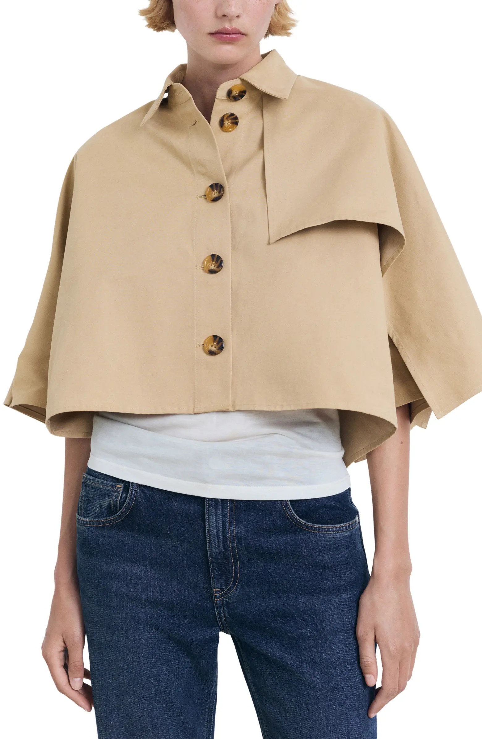 MANGO Cape Cotton Blend Trench Jacket | Nordstrom | Nordstrom