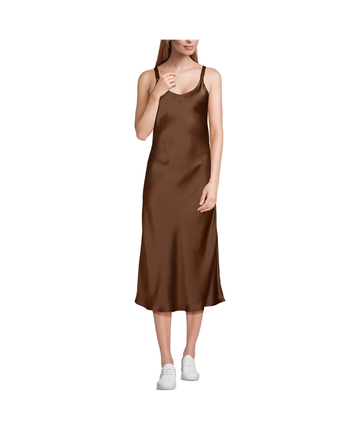 Lands' End Women's Satin Slip Dress - Tree bark | Macy's