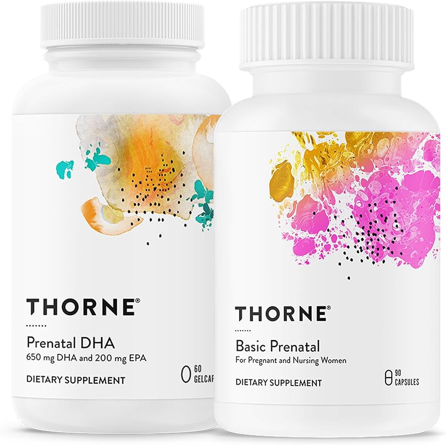 Thorne Comprehensive Prenatal Bundle: Women's Basic Prenatal Multi & DHA - Baby’s Brain, Health... | Amazon (US)
