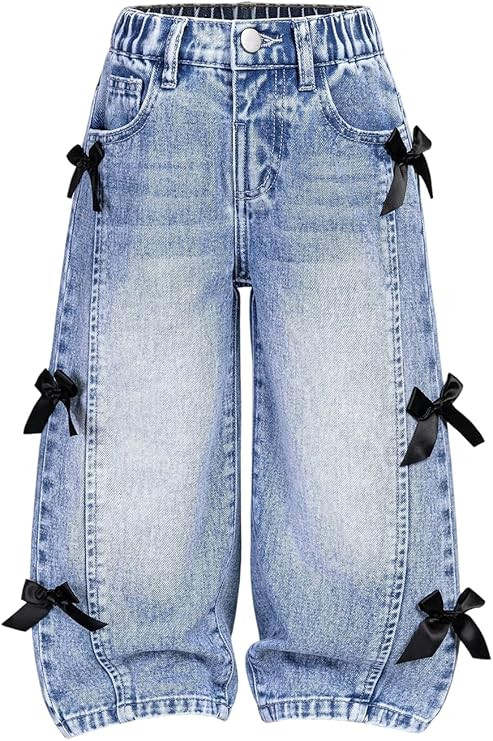SOLY HUX Toddler Girl's Bow Jeans High Elastic Waisted Baggy Wide Leg Y2k Cute Denim Pants Street... | Amazon (US)
