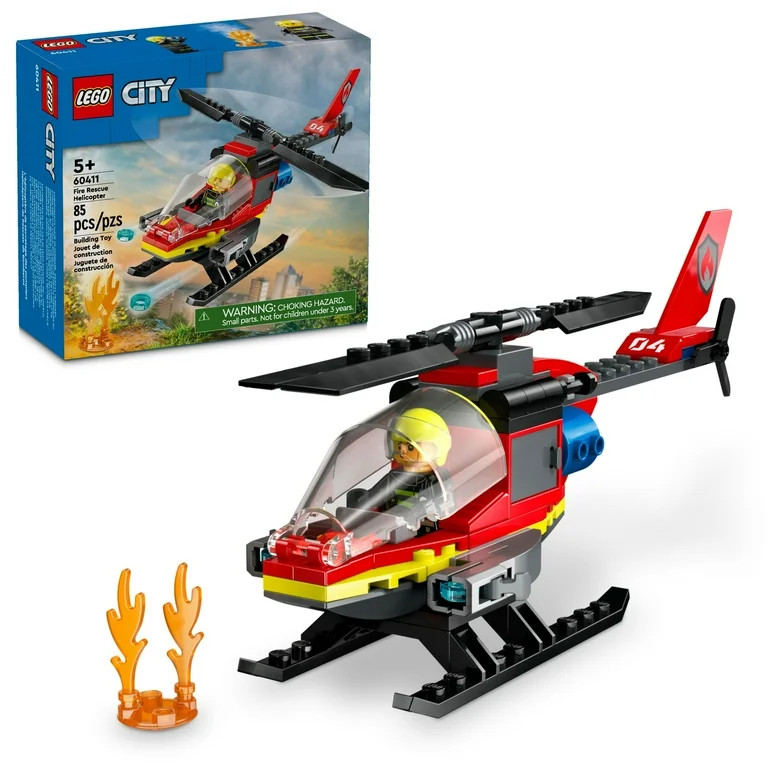 LEGO City Fire Rescue Helicopter Toy, Building Set with Firefighter Minifigure Pilot Toy, Fun Gif... | Walmart (US)