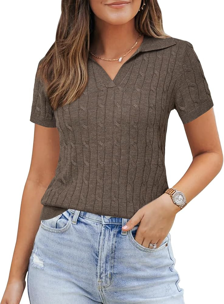 Arach&Cloz Women's Wool Blend Knit Spring Summer Business Casual Lightweight Short Sleeve Sweater... | Amazon (US)