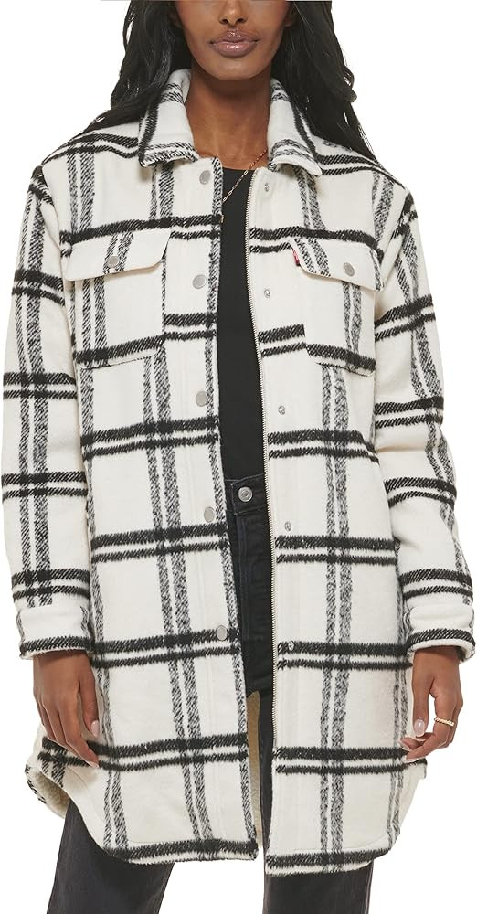 Levi's Women's Wool Blend Sherpa Lined Long Shacket | Amazon (US)
