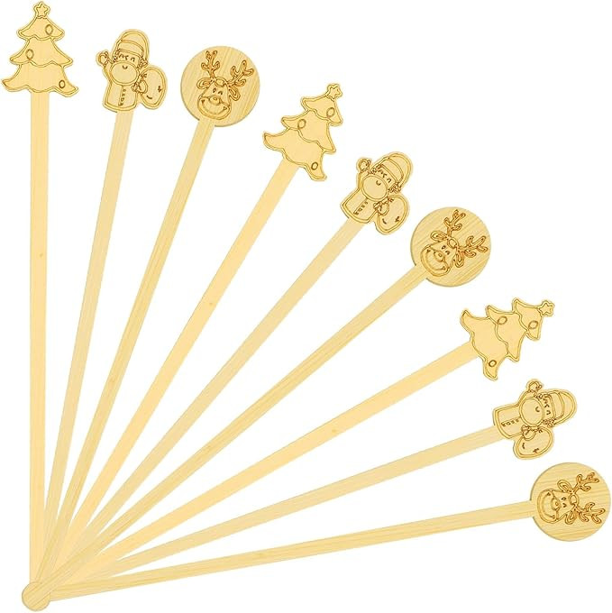 60PCS Bamboo Coffee Stirrers, 7inch Christmas Biodegradable Disposable Christmas Tree Santa Claus... | Amazon (US)