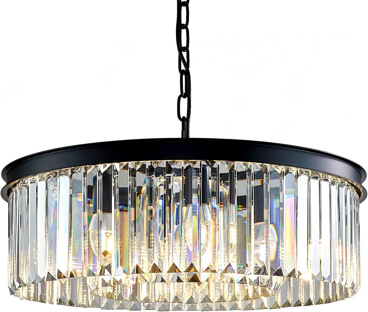 CEENWE Modern Crystal Chandeliers Lighting Round Black Chandelier Pendent Ceiling Lamp Fixture 22... | Amazon (US)
