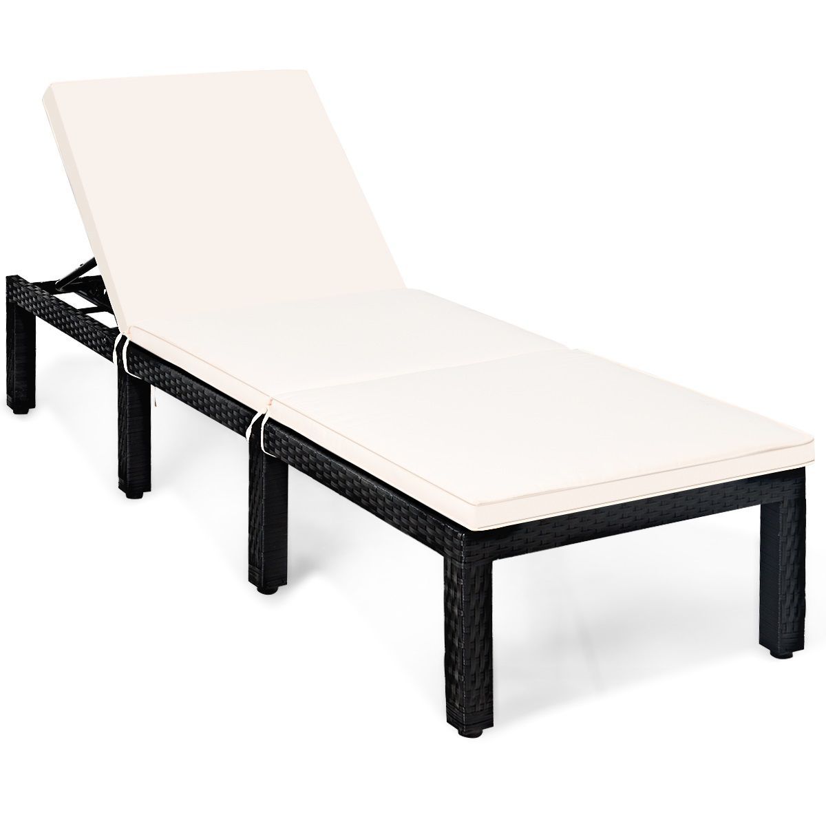 Costway Patio Rattan Lounge Chair Chaise Couch Cushioned Height Adjustable Pool Garden White | Target