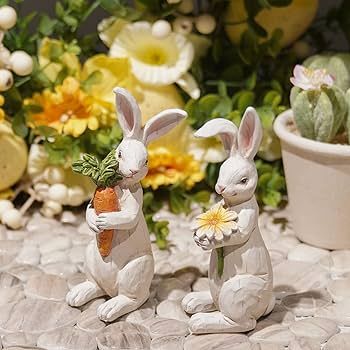 Newman House Studio Easter-Decorations Bunny-Decor Spring-Figurines Table-Centerpiece - 2PC Sprin... | Amazon (US)