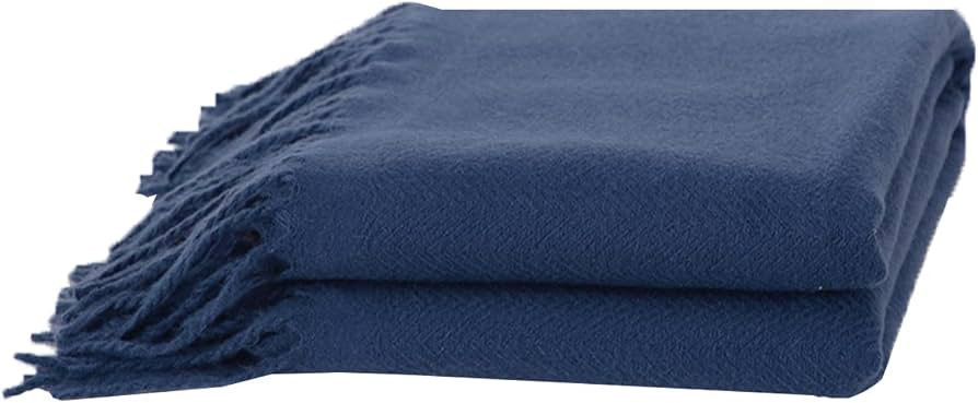 Panku Decorative Herringbone Faux Cashmere Blanket Throw Navy with Fringe, Lightweight Soft Cashm... | Amazon (US)