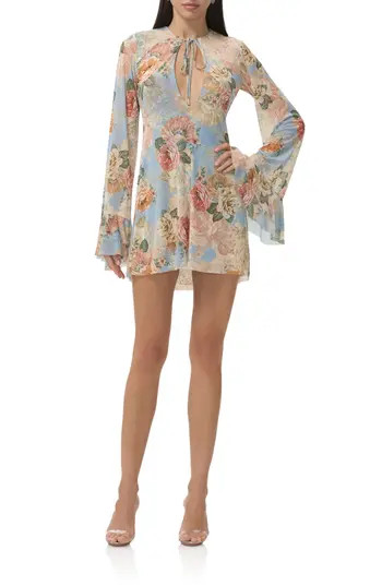 AFRM Kori Long Sleeve Minidress in Soft Slate Bloom at Nordstrom Rack, Size Small | Nordstrom Rack