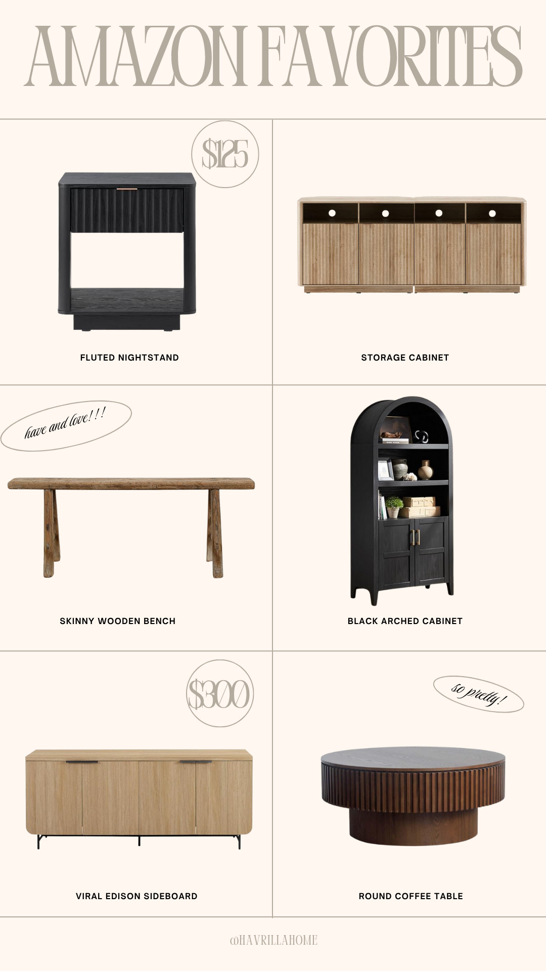 Amazon furniture favorites, fluted nightstand, black arched cabinet, wooden bench, modern sideboard, round coffee table, neutral home furniture, amazon furniture finds 2025, designer look for less, affordable modern furniture, trending amazon decor.  Follow @havrillahome on Instagram and Pinterest for more home decor inspiration, diy and affordable finds Holiday, christmas decor, home decor, living room, Candles, wreath, faux wreath, walmart, Target new arrivals, winter decor, spring decor, fall finds, studio mcgee x target, hearth and hand, magnolia, holiday decor, dining room decor, living room decor, affordable, affordable home decor, amazon, target, weekend deals, sale, on sale, pottery barn, kirklands, faux florals, rugs, furniture, couches, nightstands, end tables, lamps, art, wall art, etsy, pillows, blankets, bedding, throw pillows, look for less, floor mirror, kids decor, kids rooms, nursery decor, bar stools, counter stools, vase, pottery, budget, budget friendly, coffee table, dining chairs, cane, rattan, wood, white wash, amazon home, arch, bass hardware, vintage, new arrivals, back in stock, washable rug  

 #LTKStyleTip

#LTKHome