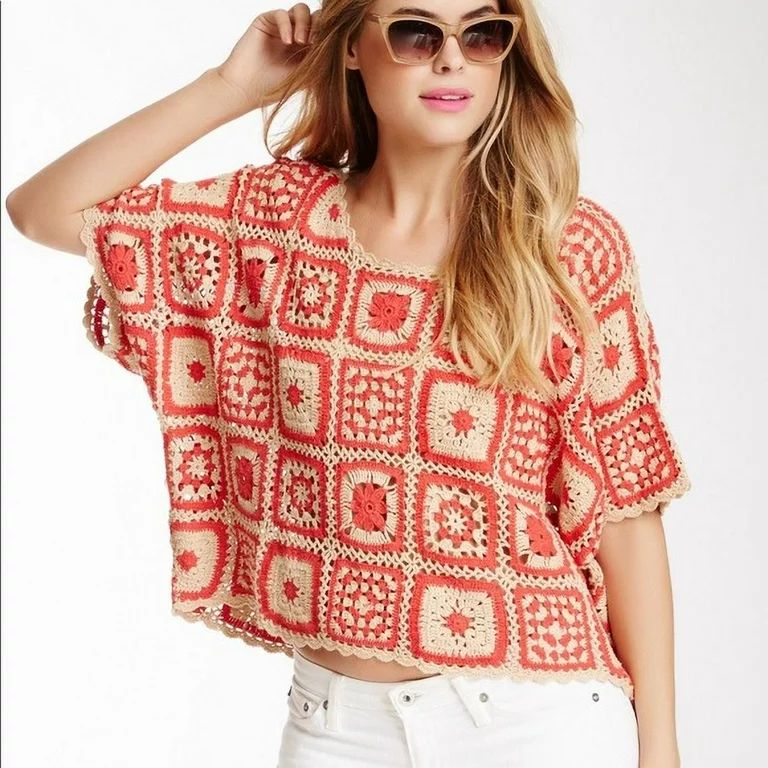 Mink Pink Red and Tan New Women's Cool Fresh Crochet Crop Top | Walmart (US)