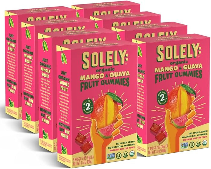 SOLELY - Organic Mango & Guava Whole Fruit Gummies (Pack of 8 Boxes, 5 Bags per Box) - Real Fresh... | Amazon (US)