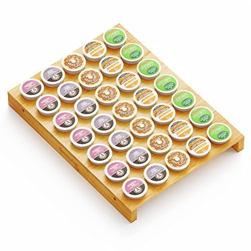 SpaceAid Bamboo K Cup Drawer Organizer Insert, Kitchen K Cups Coffee Pod Holder Tray Organizers for Kcup Coffee Station Drawer Storage Organization (35 Slots) | Amazon (US)