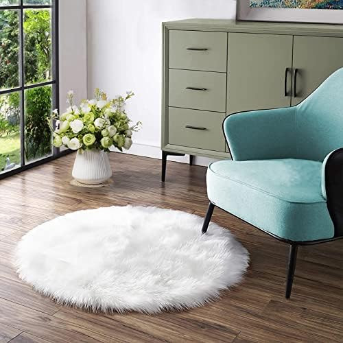 Latepis White Round Rug 3 ft, Faux Fur Sheepskin Circle Rug for Living Room, Fluffy Washable Rug ... | Amazon (US)