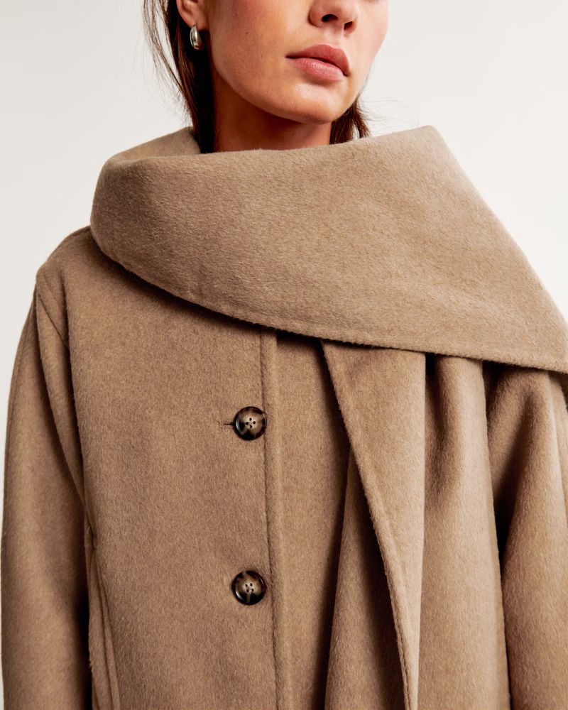 Removable Scarf Double-Cloth Wool-Blend Jacket | Abercrombie & Fitch (US)