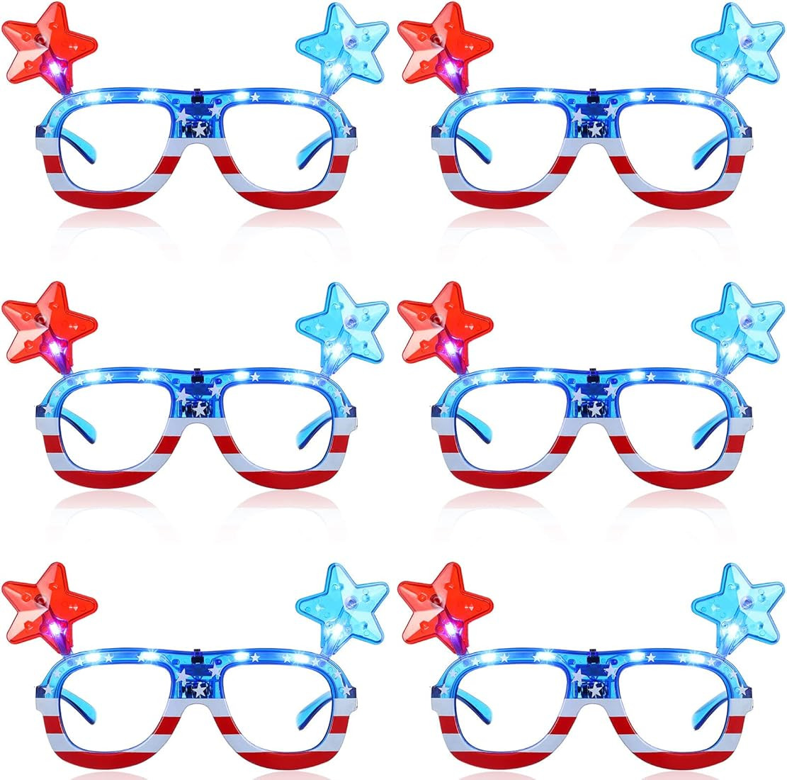 Konohan 6 Pairs Independence Day Light up Glasses Flashing American Flag Sunglasses Frame with LE... | Amazon (US)