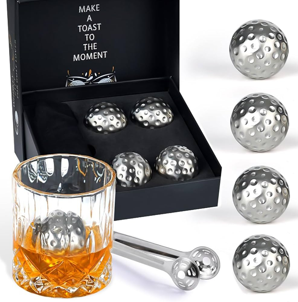 PONPUR Men's Golfer Gifts, 4 Whiskey Golf Balls, Stainless Steel Ice Balls, Birthday & for Dad, G... | Amazon (US)