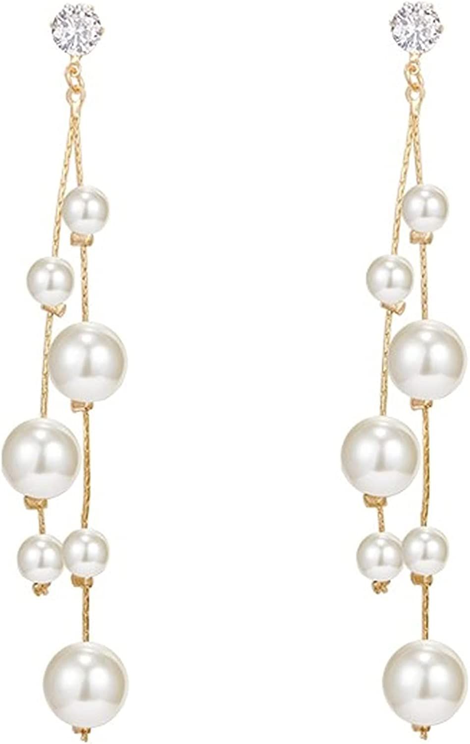 long pearl earrings Gold Long Tassel Pearl Earrings for Women 925 Sterling Silver needle Simulate... | Amazon (US)