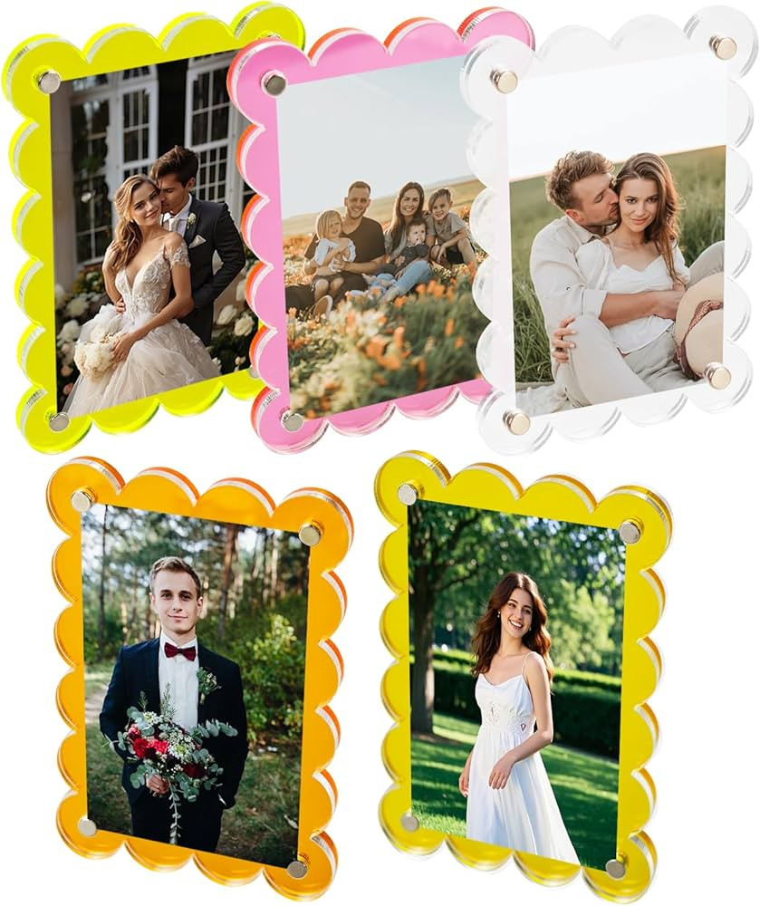 5 Pack 2.36 x 3.54 Inch Acrylic Fridge Magnetic Picture Frames, Colorful Scalloped Clear Polaroid... | Amazon (US)
