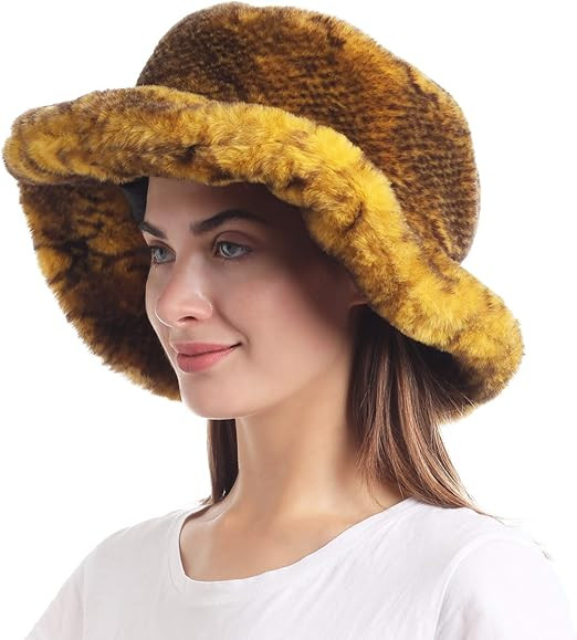 LA CARRIE Women's Snakeskin Print Faux Fur Bucket Hat Winter Warmer Fisherman Cap | Amazon (US)