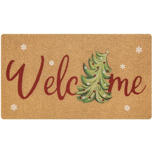 Korlon Christmas Door Mat, 30" x 17" Coir Non-Slip Christmas Welcome Mat for Front Door Porch Entryway, Festive Holiday Doormat with Trees Snowflake Decor | Amazon (US)