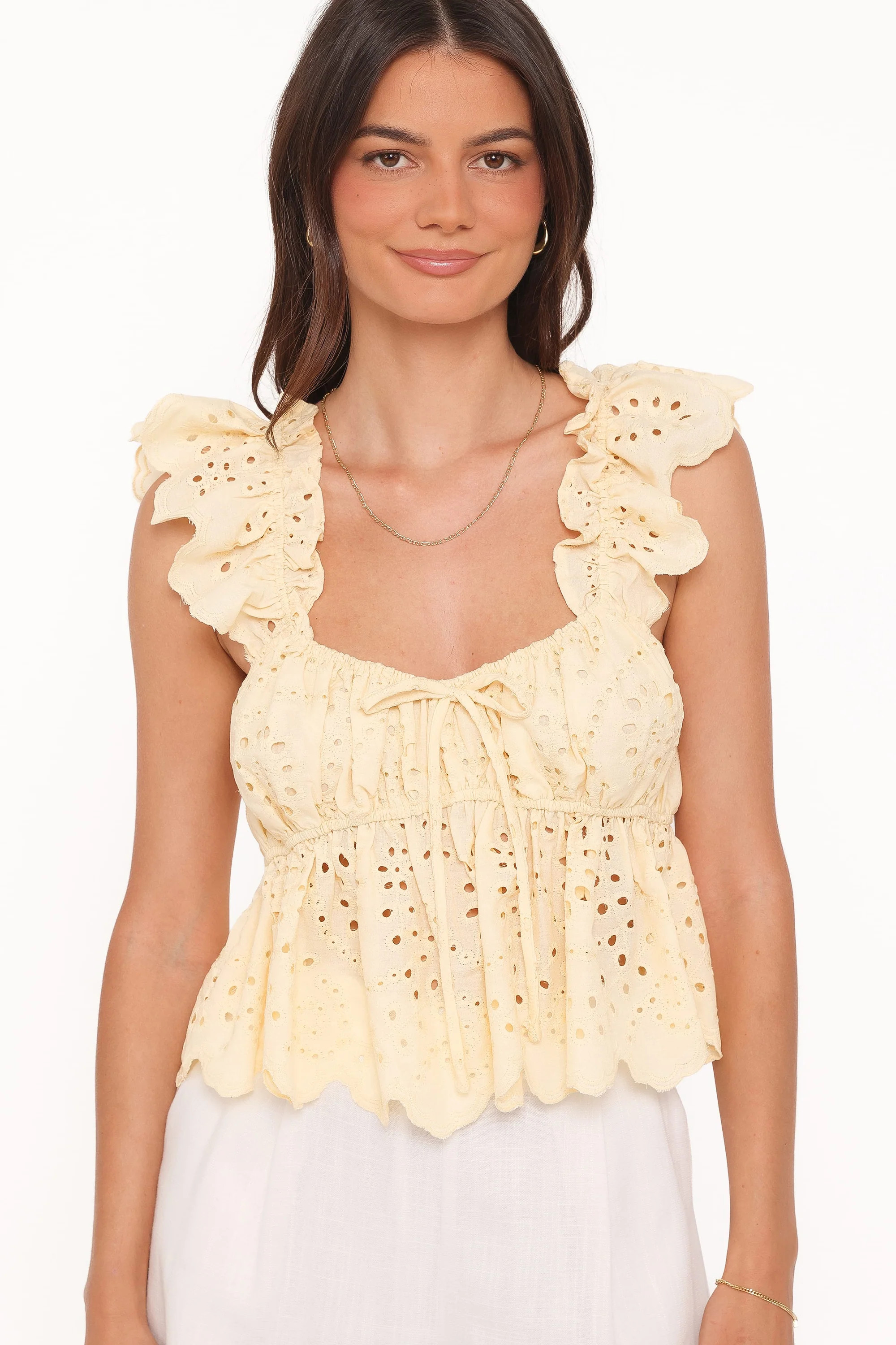Regina Eyelet Ruffle Top - Butter Yellow | Petal & Pup (US)
