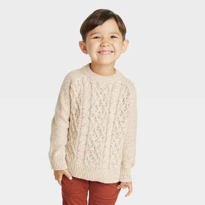 Toddler Boys' Cable Knit Crewneck Sweater - Cat & Jack™ Oatmeal Heather | Target