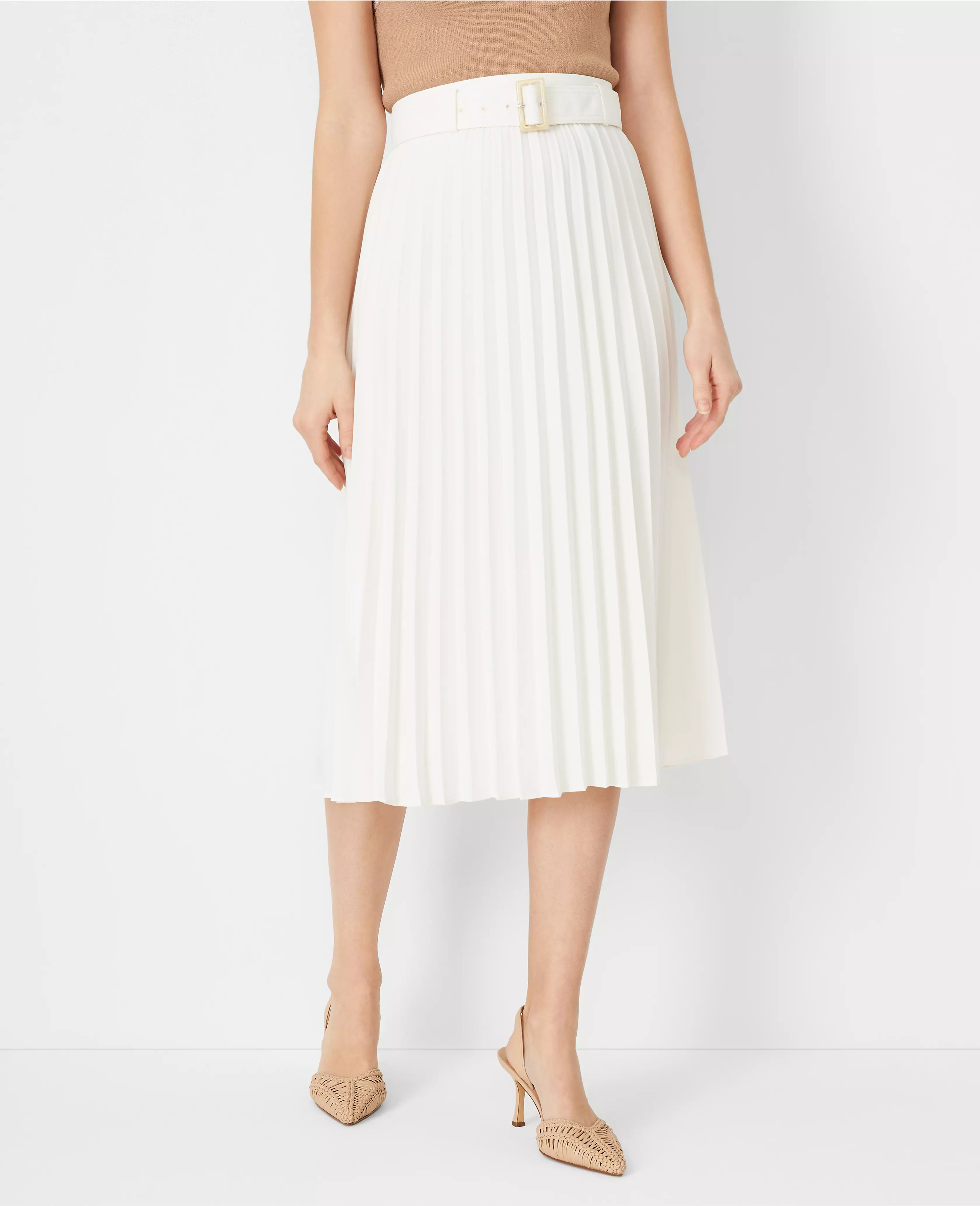 Belted Pleated Midi Skirt | Ann Taylor (US)
