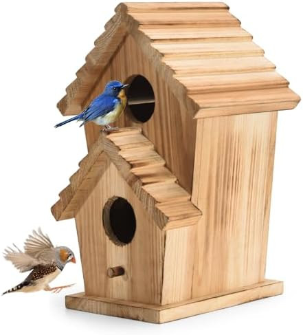 Bird Houses for Outside, Wooden Outdoor 2 Hole Bird House, Can Accommodate 2 Bird Families Suitab... | Amazon (US)