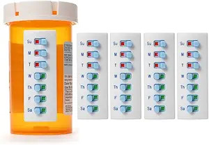 5-Pack Reusable 7-Day Pill Trackers - Attach to Bottles, Organize Medicines, Vitamins, Pets | Amazon (US)