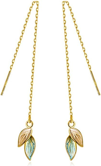 Reffeer Solid 925 Sterling Silver Leaf Chain Dangle Earrings for Women Teens Leaf Dangle Drop Ear... | Amazon (US)