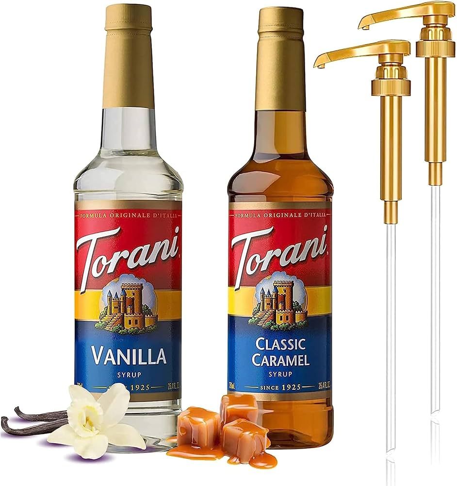 Torani Coffee Syrup Variety Pack - Vanilla and Caramel Syrup for Coffee with 2 Jimoco Syrup Pump ... | Amazon (US)