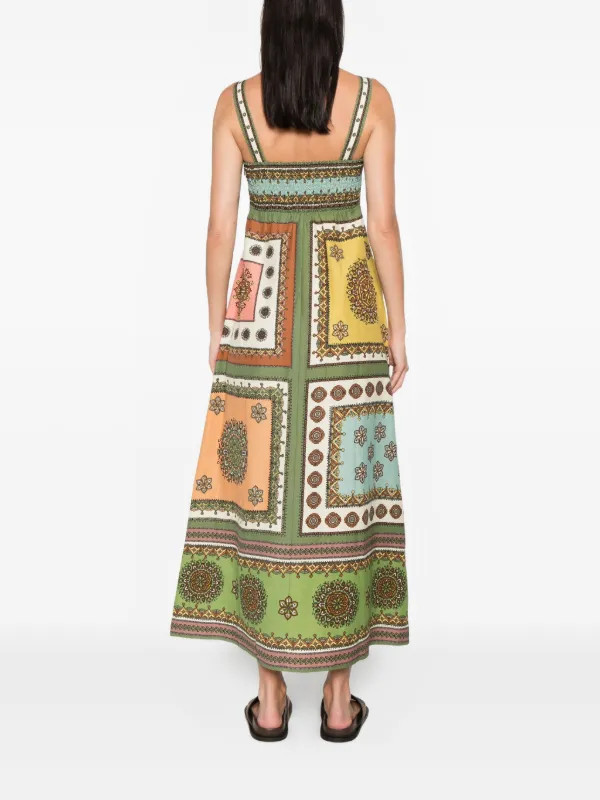 ALEMAIS Contina square-neck Midi Dress | Green | FARFETCH | Farfetch Global