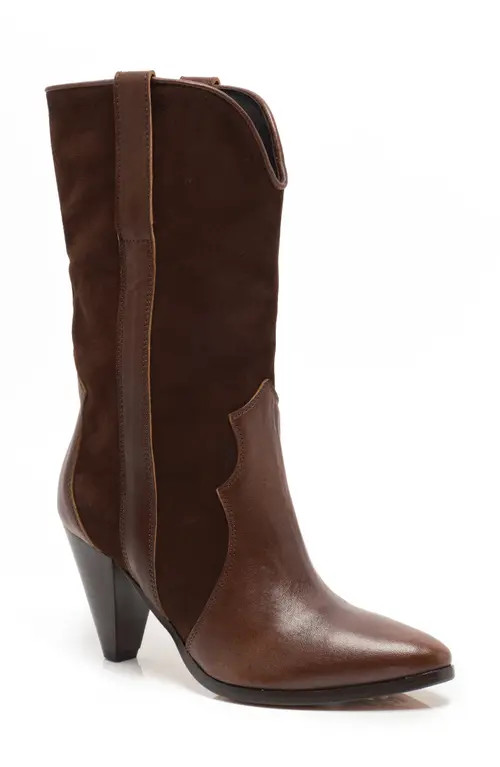 Free People Taper Heel Western Boot in Chocolate Suede/Lear at Nordstrom, Size 9 | Nordstrom