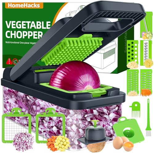 HomeHacks Vegetable Chopper Vegetable Cutter, 12 in 1 Kitchen Gadget, Dicer, Slicer, Onion Cutter, Salad, Cheese Grater & Egg Separator - Multi-Functional Veggie Chopper Lid with Handle (Grey) | Amazon (US)