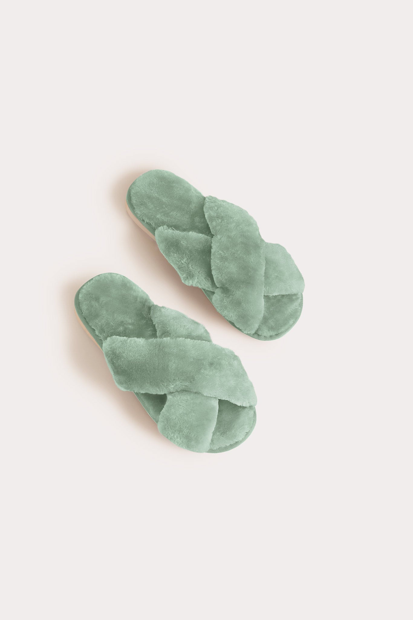 Crisscross Sage Fuzzy Slippers | Birdy Grey | Birdy Grey