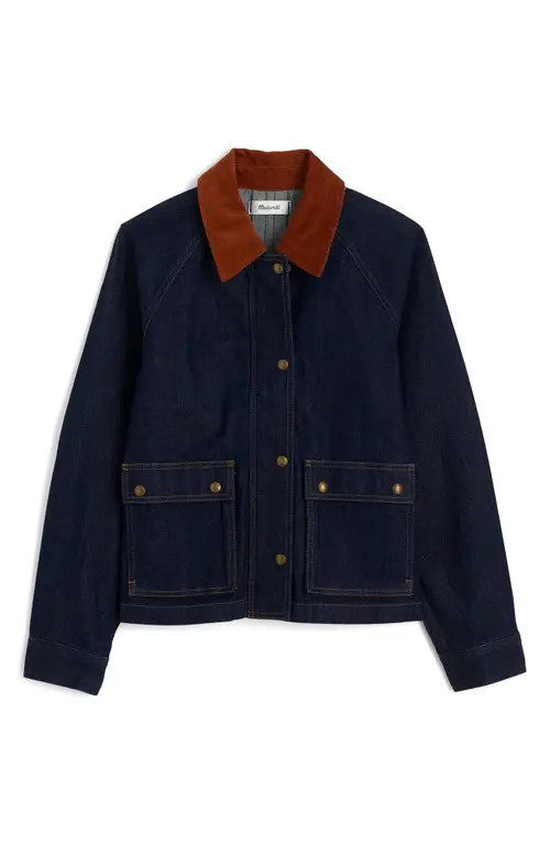 Madewell Corduroy Collar Denim Barn Jacket in Rinse Wash at Nordstrom, Size Small | Nordstrom