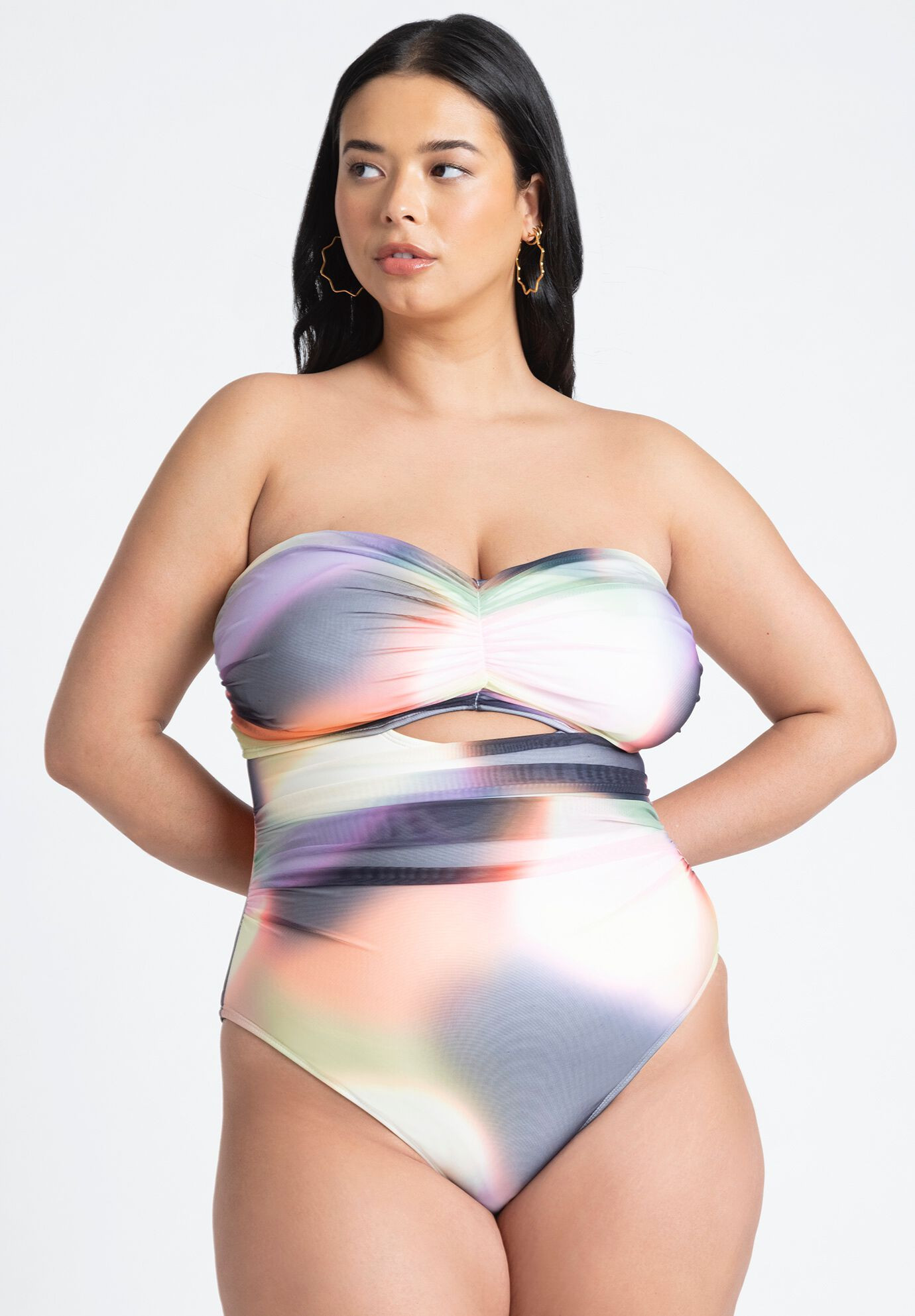 Strapless Mesh Ruched One Piece | Eloquii