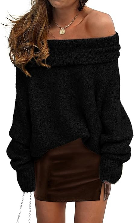 PRETTYGARDEN Women's Sweaters Fall Off The Shoulder Long Sleeve Top 2024 Outfits Loose Knitted Wi... | Amazon (US)