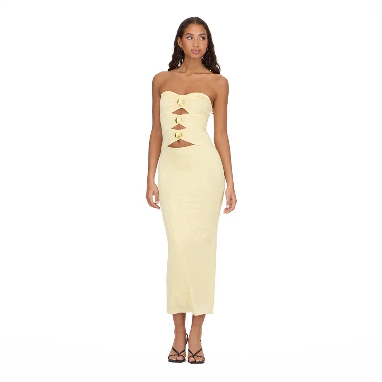 Forever 21 Women\u2019s Bandage Style Maxi Dress with Seashell Hardware, Strapless Cutout Bodycon... | Walmart (US)