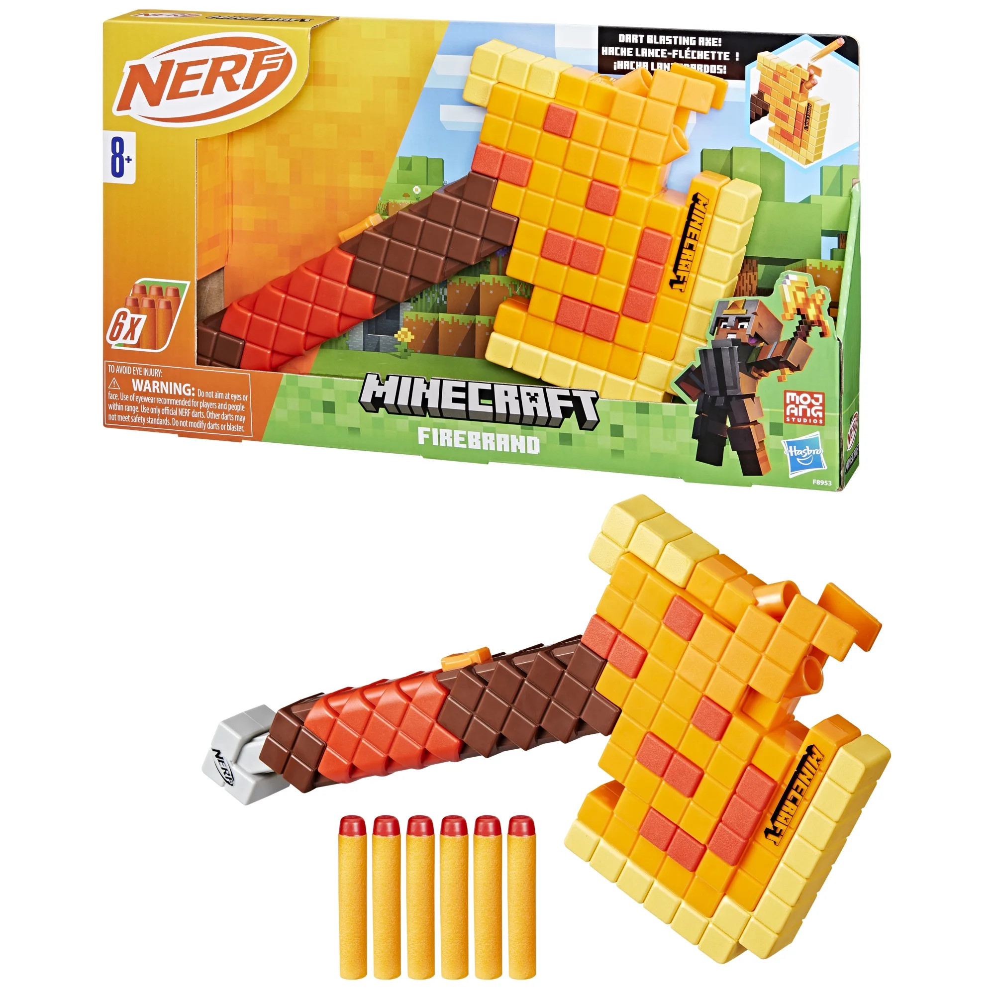Nerf Minecraft Firebrand, Dart Blaster Axe, 6 Elite Foam Darts, Christmas Gifts for Kids, Ages 8+ | Walmart (US)