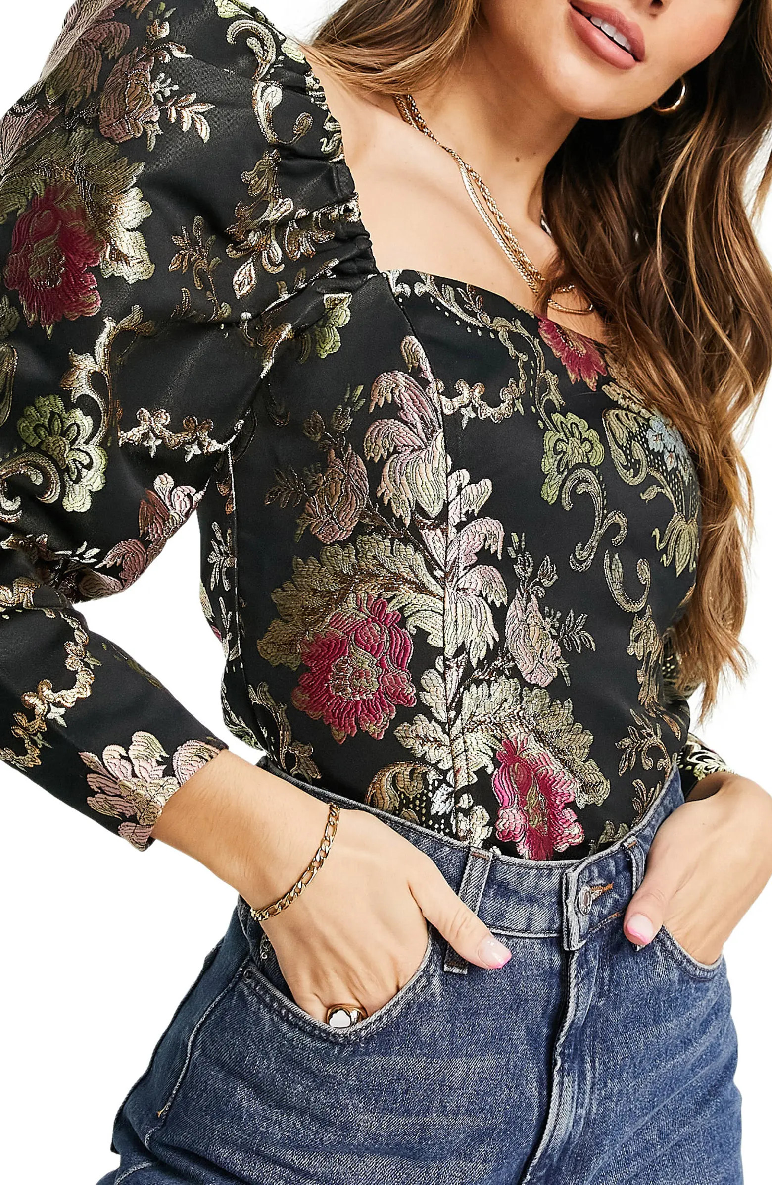 ASOS DESIGN Long Sleeve Jacquard Top | Nordstrom | Nordstrom