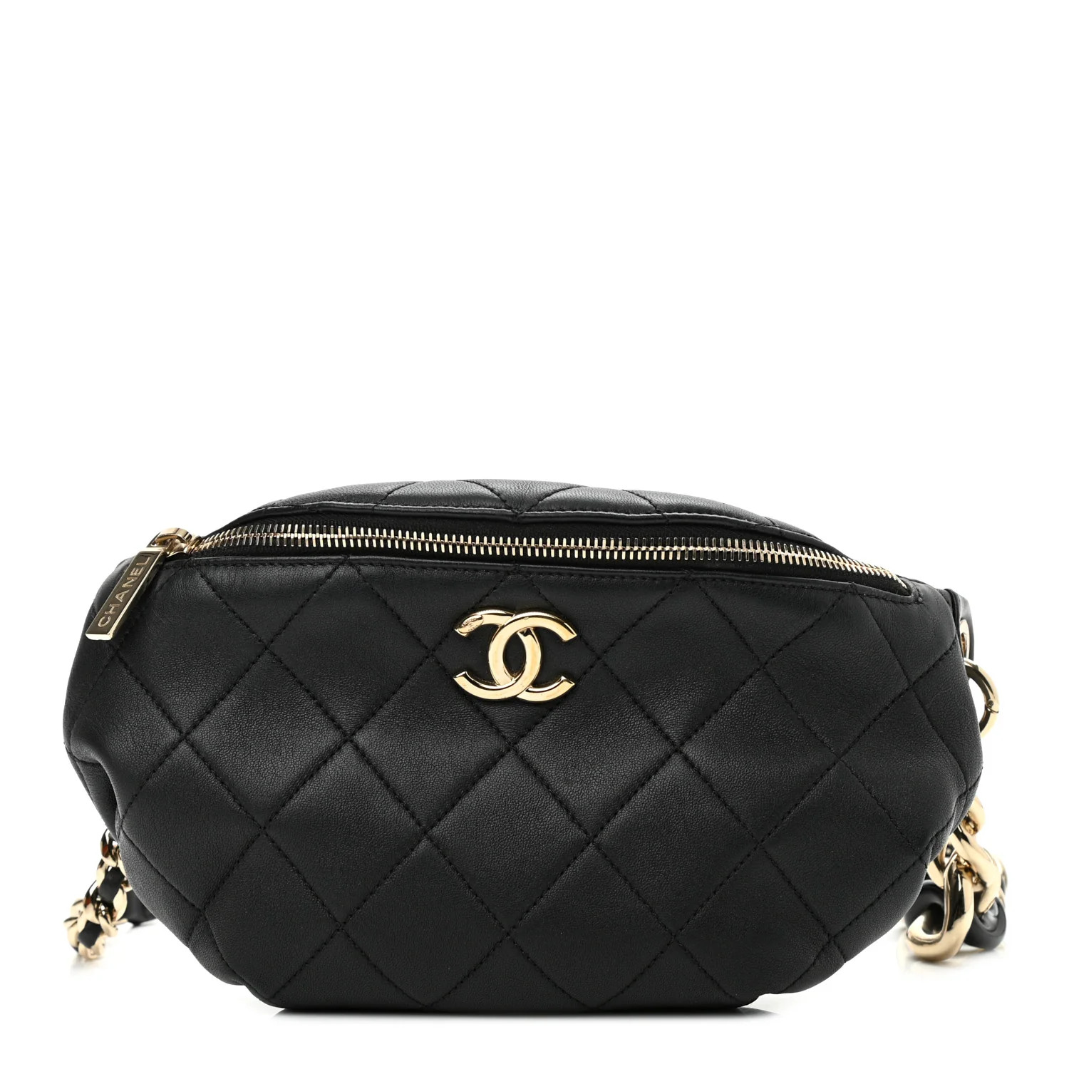 CHANEL Lambskin Quilted Waist Bag Fanny Pack Black | FASHIONPHILE (US)