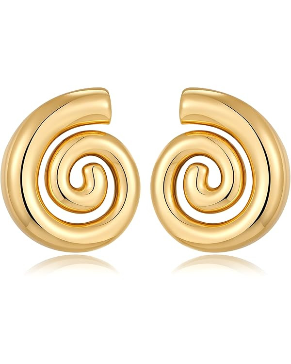 Gold Sliver Statement Earrings for Women Spiral Swirl Chunky Vintage Stud Drop Earrings Trendy Je... | Amazon (US)
